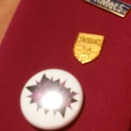 3 of my 4 working identities in badge form: Royal Meteorological Society, University of Reading, and ScienceGrrl
